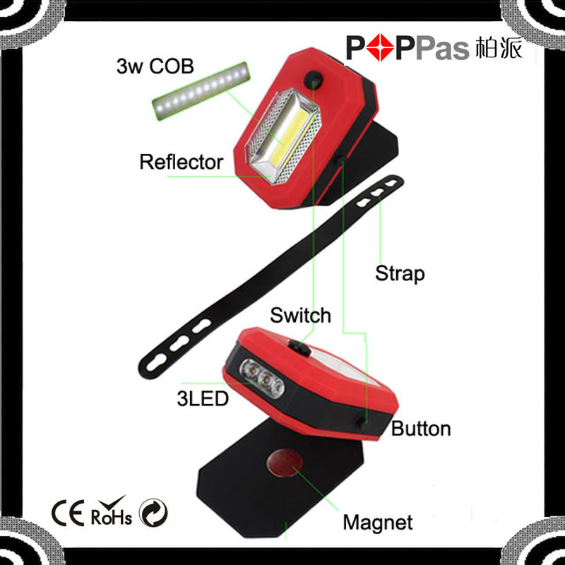 2015 Newest Poppas B70 360 Degree Rotation COB and 3 LED Magnetic Work Light