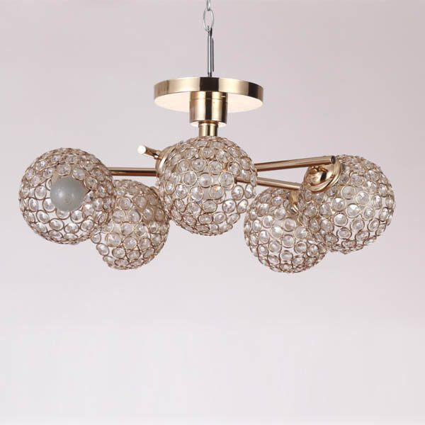 Gold Crystal Iron Chandelier Lamp T3873-6