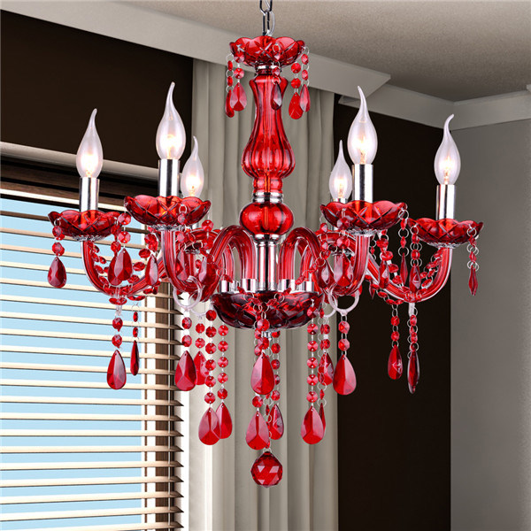 Red Decorative Modern European Crystal Candle Chandelier with 6 Lamp