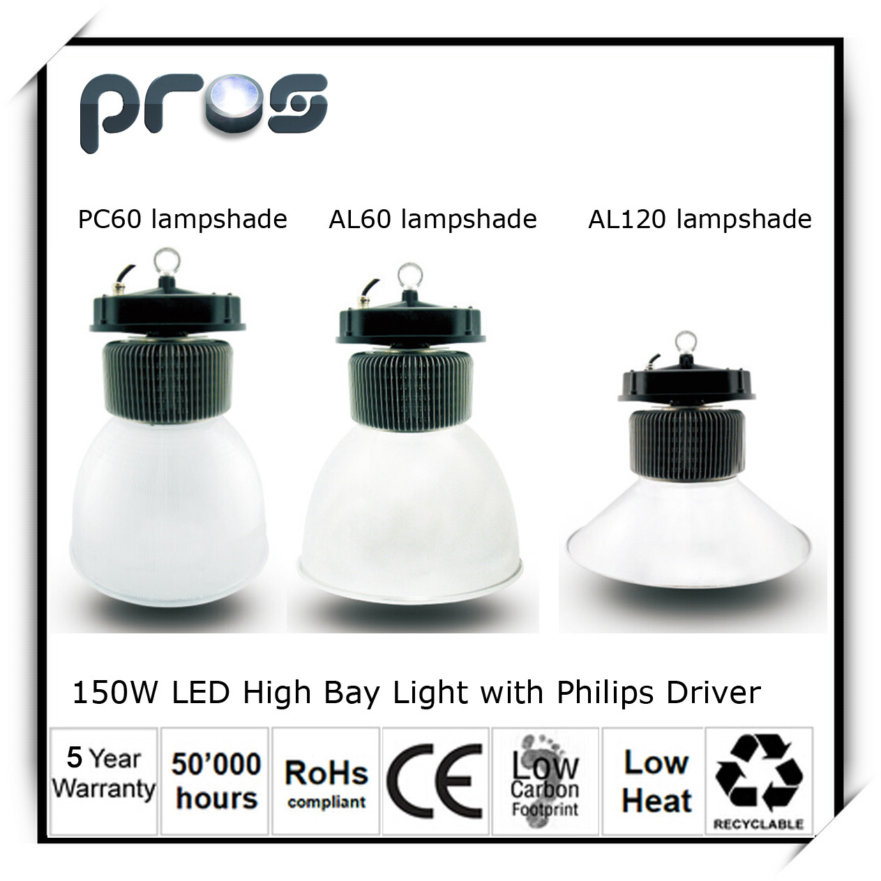 150W LED High Bay Industrial Light 110lm/W with 5years Warranty