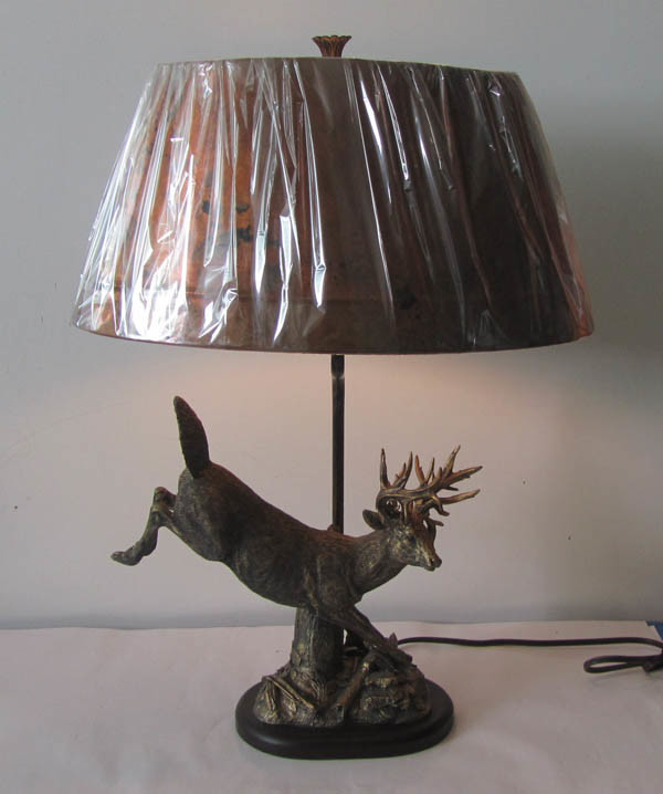 Antique Moose Brass Shade Table Lamp, Copper Shade Lamp (SFR0651)