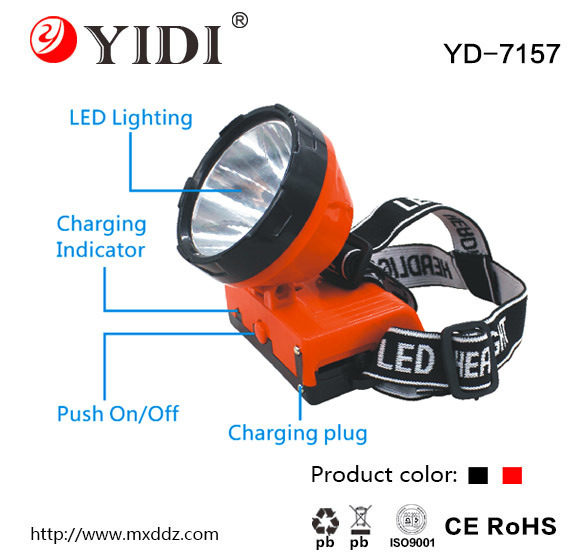 Yd-7157 1watt 4V Miner Light LED Rechargeable Headlight for Mining