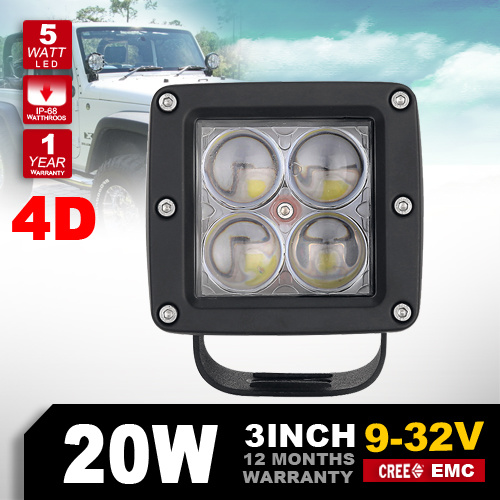 2016 4 Inch 20W 4D Lens (4PCS*5W) Offroad CREE LED Car Work Light, 4X4 LED Square Work Light (OL9008B-20W)