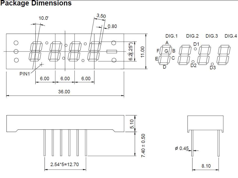 0.25 Inch 4 Digit 7 Segment LED Display