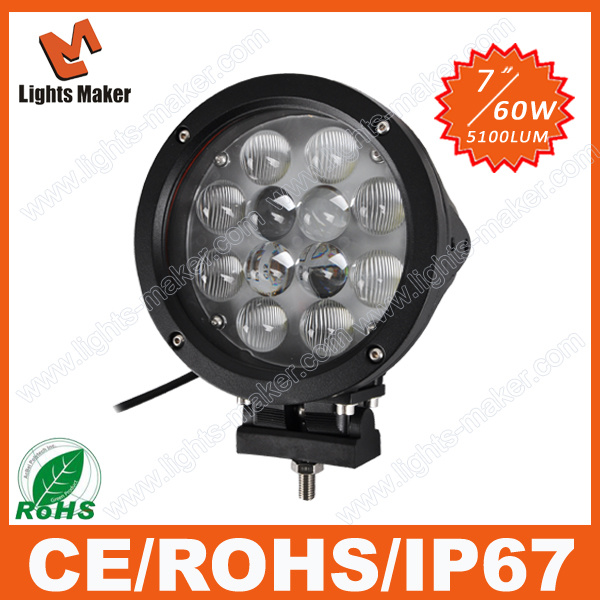 60W LED Work Light Waterproof LED Truck Light with Black/Silver Color Optional