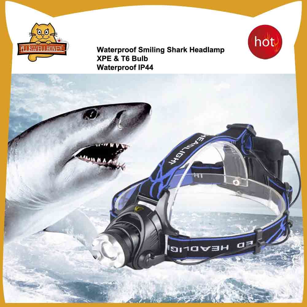 High Power Rechargeable Waterproof T6 LED Smiling Shark Headlamp