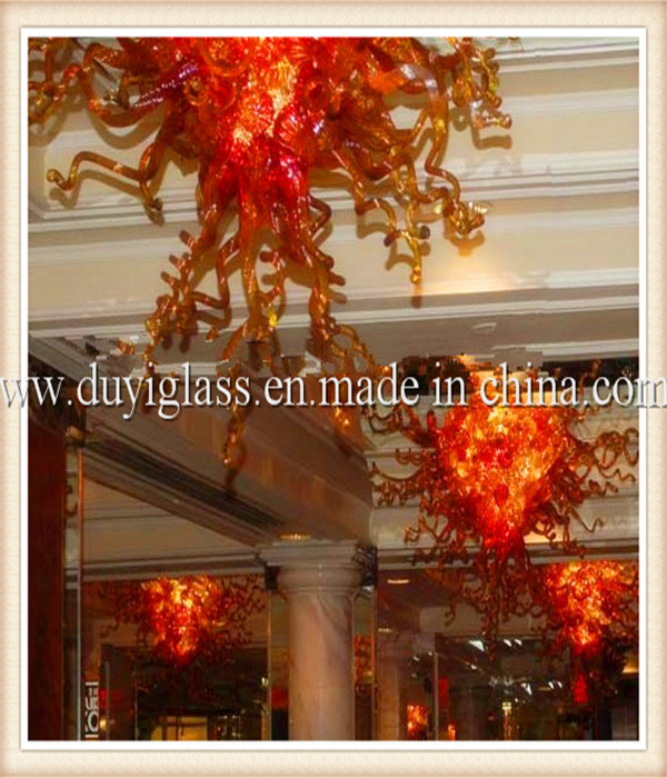 Red Blow Glass Chandelier Light for Hotel Decoration