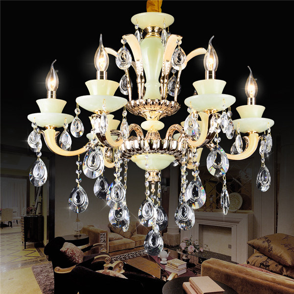 Luxury Gold Crystal Chandelier with Jade Candlestick