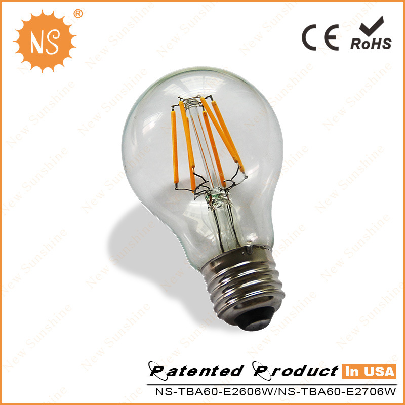CE RoHS A60 600lm 6W LED Filament Bulb Light