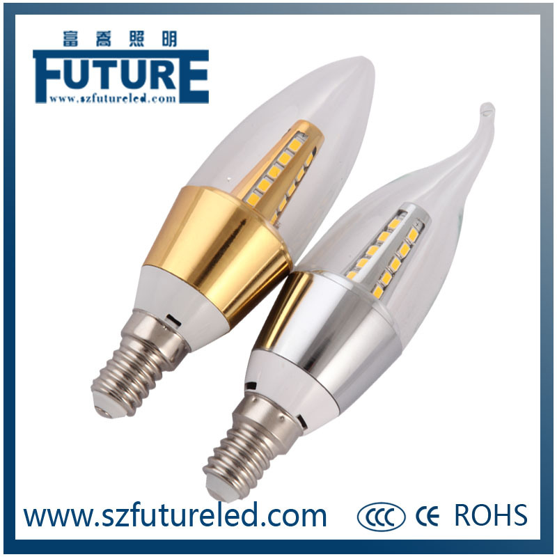 Future LED Candle Light SMD2835 3W Candle Bulb with Gold Aluminum Housing