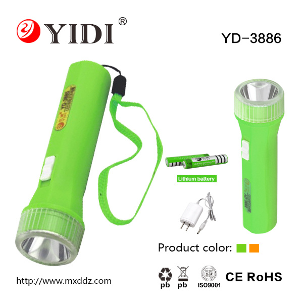Portable LED Torch Rechargeable Plastic Mini Flashlight with Dry Battery
