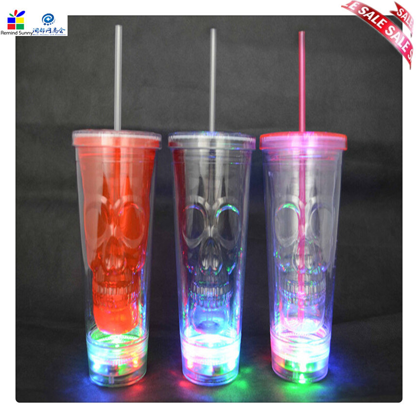 Customized Printed Plastic LED Cup with Straw