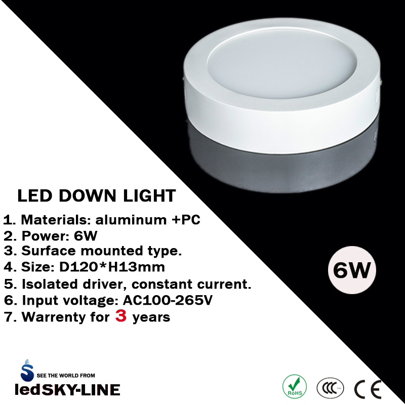 3 Years Warrenty 6W Surface Mounted LED Down Light with External Driver
