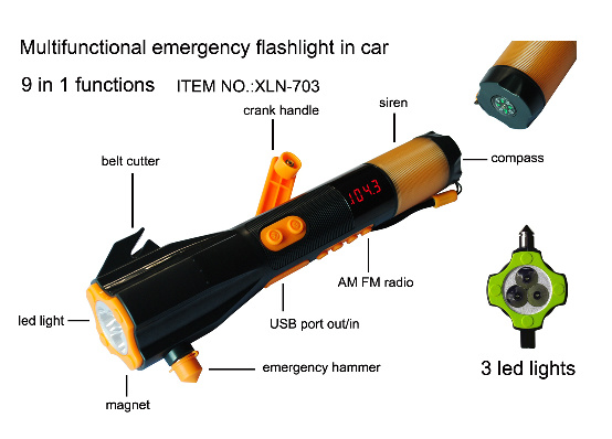 Auto Flashlight Radio & Emergency 3 LED Flashlight & Hand Crank Flashlight