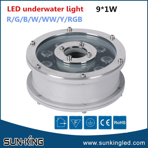 Round IP68 6W/9W/12W/18W RGB LED Swimming Pool Underwater Light, Changing Color Underwater Fountain Light