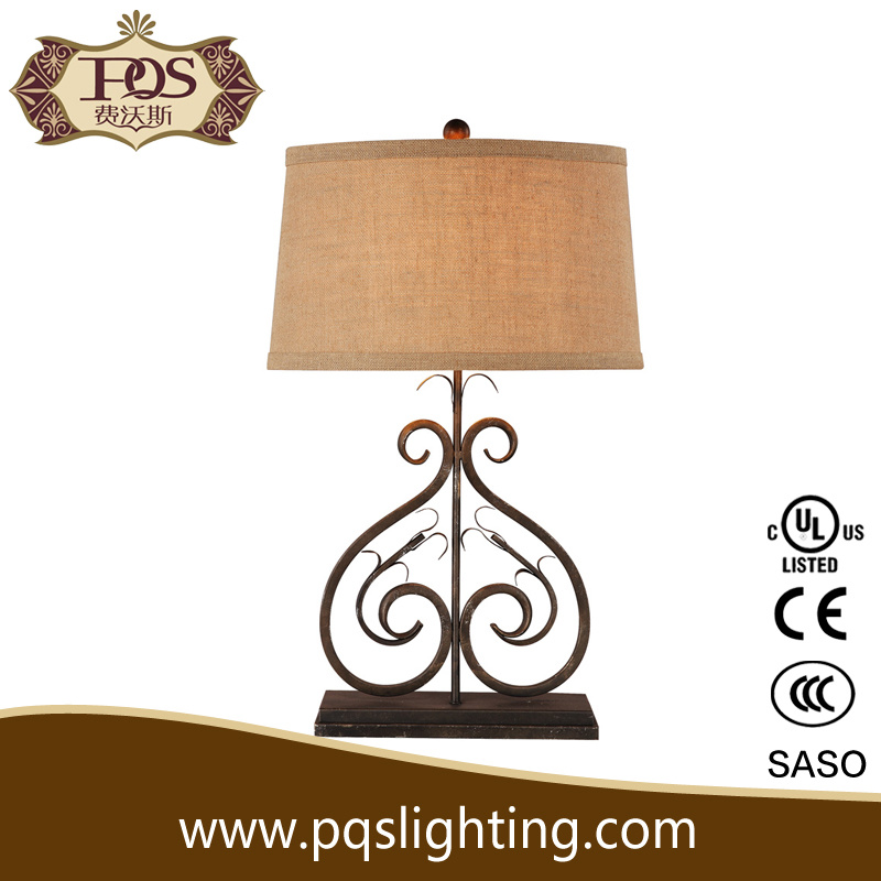 Fabric Light Shade Black Iron Craft Table Lamp (P0105TA)