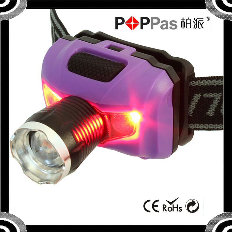 2015 Newest Design Poppas T16D Powerful XPE LED+ 2red SMD Telescopic Headlamp