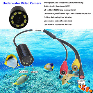 Underwater Fish Camera 20m Cable 10m Waterproof Wide Angle Color Video, 8 LED Light