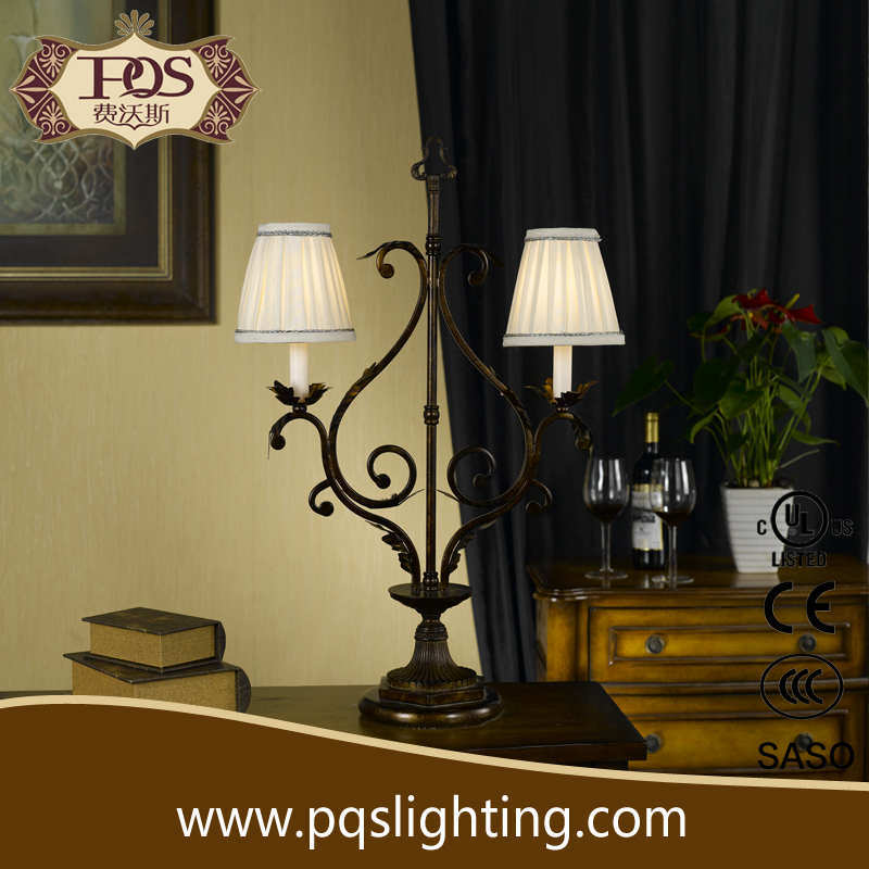 Double Light Withe Shade Iron Table Lamp