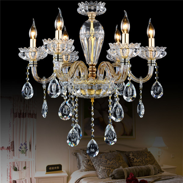 6 Candles Traditional Crystal Chandelier with Glass Arms