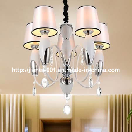 Popular Crystal Chandelier Lighting with Ivory White Fabric Shade