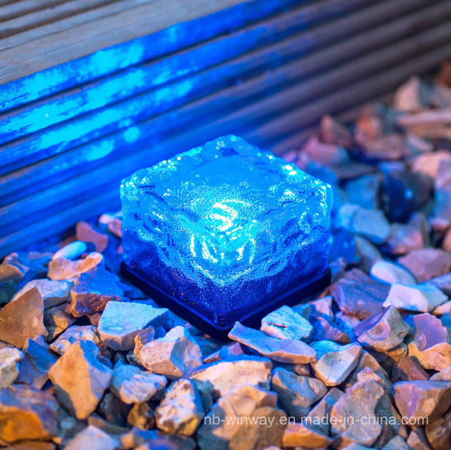 Small Solar Garden Path Light, Glass Brick 1 Blue LED
