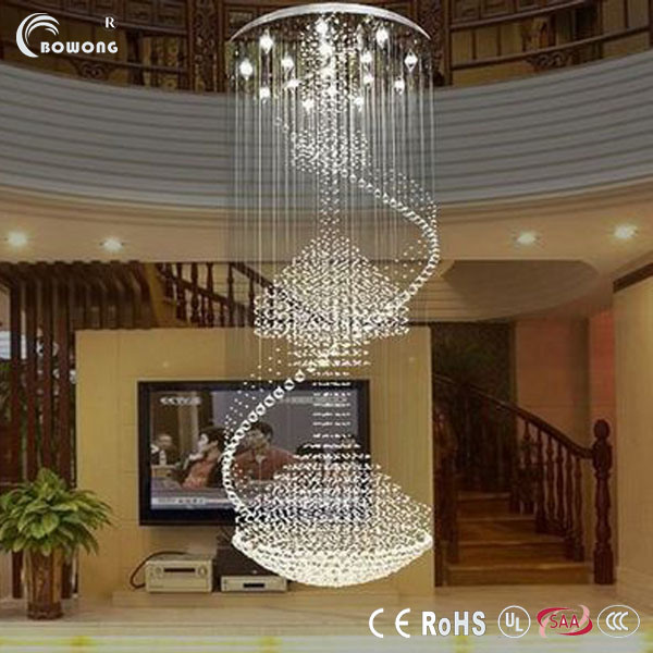 Long 3D Spiral Stair Large Cheap Crystal Chandeliers