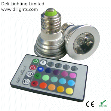 E27 3W RGB LED Spotlight with IR Controller