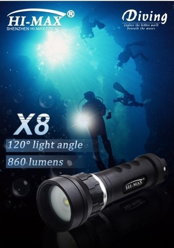 Hi-Max CREE Xm-L2 U2 Scuba Underwater 2*18650 Battery Photography Underwater Diving Video Light
