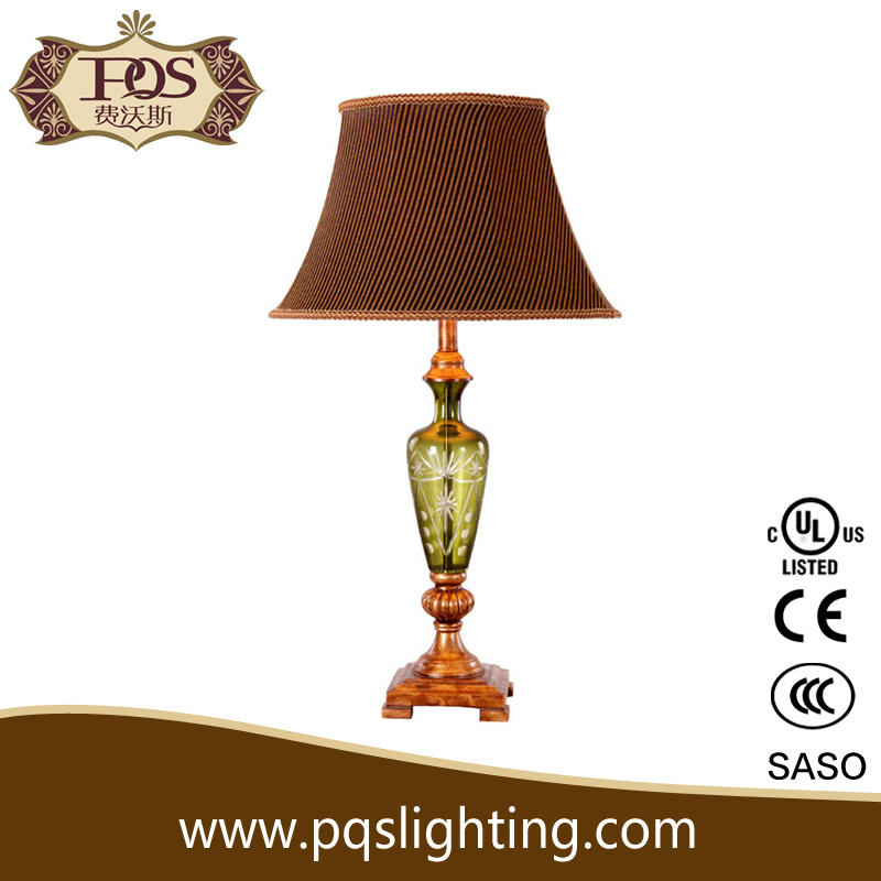 White Flower Carving Green Table Lamp with Brown Shade (P1027TL)