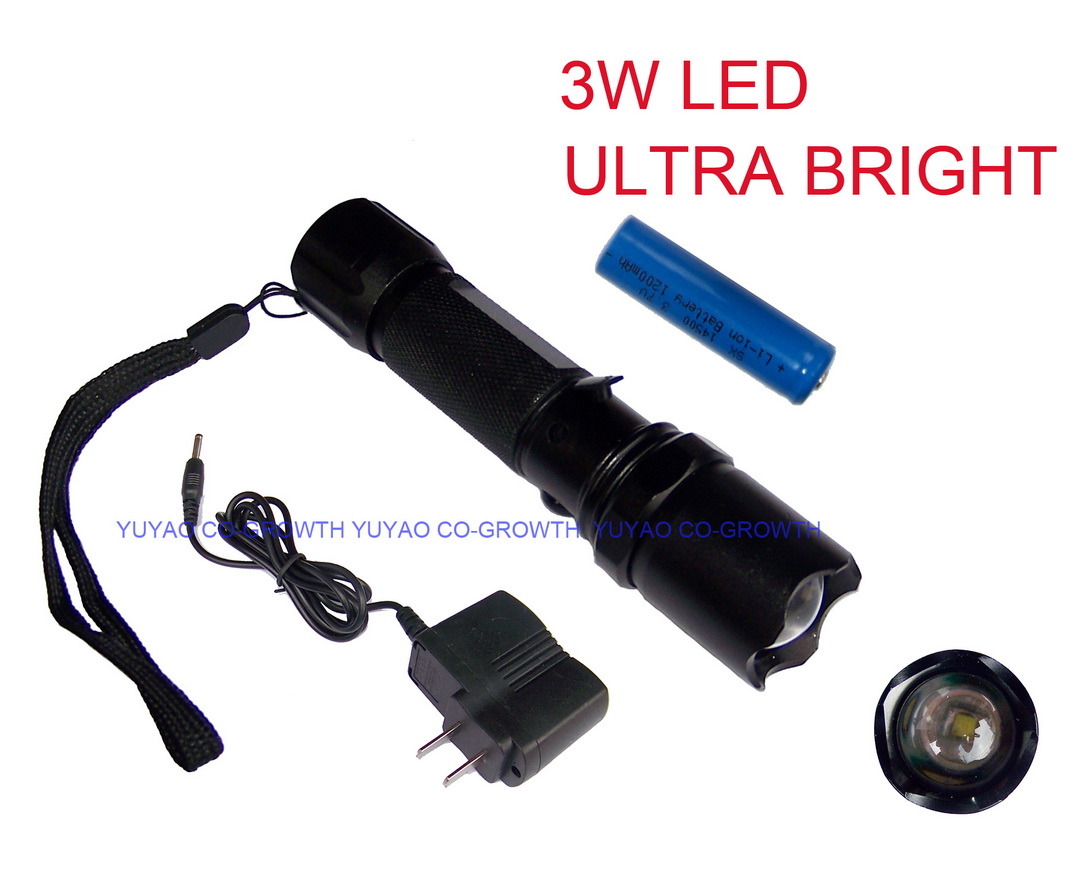 High Focus 3W LED Aluminum Flashlight With Convex Lens (133)