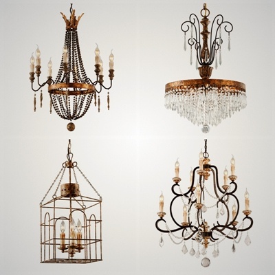 Forged Cast Iron Crystal Metal Chandelier Pendant Lamp