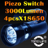 Tonelife Tl4008 LED Underwater Flashlight 3000lumen Piezo Switch Diving Torch Light