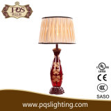 Red Glass Table Lamp with Fabric Lampshade