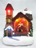Polyresin Santa on Chair at Home W/LED Light and Musi C Box