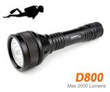 2000 Lumens Mechanically Tail Rotary Switch Portable Scuba Light for Technical Diving Use
