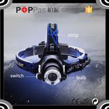 Poppas T90 Telescopic Xml T6 High Power Headlight for Outdoors Safetys Plastic Camping LED Headlamp