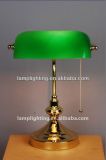 Antique Brass Green Glass Shade Banker Table Lamp