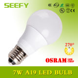 7W A60 LED Bulb Light, 500-550lm for Hotel, Home Lighting with 270degree Beam Angle