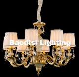 Copper with Marble Crystal Chandelier Lamps, 8heads, Fabric Lampshade