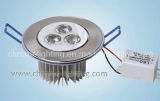 3x1W Round LED Ceiling Light, Satin Nickel Plated Panel, 295lm Output, Two Years Warranty
