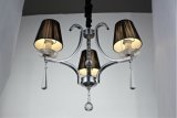 European Antique Iron Chandelier with Fabric Lamp Shade