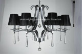 Factory Lighting Chromed Candle Iron Chandelier with Black Fabric Shape