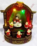Polyresin Santas Playing Music Instruments on Stage W/LED Light and Music Box