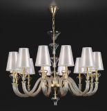 Glass Chandelier with White Fabric Shade (81077-12)