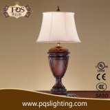 Red Wooden Table Lamp with White Lamp Shade