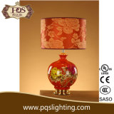 Red Ceramic Table Lamp with Flower Painted
