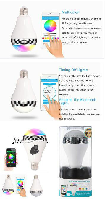 Colorful LED Bluetooth Speaker Smart Bulb with APP Control