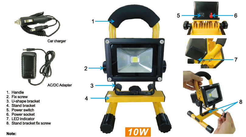 10W LED Emergency Light with Portable Holder and Battery
