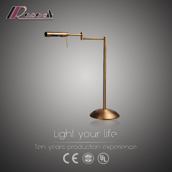 Bedside Antique Brass Rotatable Swing Arm LED Table Lamp